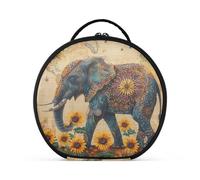 siphylline Borsa per il trucco retrò Boho elefante girasoli con scomparti e manico impermeabile borsa per il trucco per le donne con divisori regolabili 27,9 cm