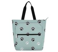 siphylline Borsa per libri artistica, borsa tote per bambini, donne, uomini, zampa di gatto nero, bianco, ciano, leggera, borsa a tracolla con cerniera, per scuola, shopping, viaggi