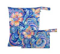 siphylline Borsa riutilizzabile impermeabile 2 pezzi essenziali da viaggio per bambini con maniglie per il bagno, pannolini per bambini stile boho fiore floreale blu