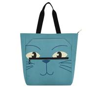 siphylline Borsa tote carina per bambini, donne e uomini, simpatica faccia di gatto in stile cartone animato, blu, impermeabile, riutilizzabile, borsa da spiaggia con cerniera, per scuola, shopping