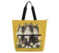 siphylline Borsa tote per bambini con pianoforte, per ragazzi, ragazze, donne, cartoni animati, graziosi boschi norvegesi, gatti, impermeabile, borsa per attività artistica, con cerniera, per scuola