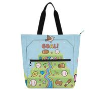 siphylline Borsa tote per bambini, donne, uomini, motivo softball, verde, blu, grande, riutilizzabile, borsa per libri con cerniera, per scuola e tempo di gioco