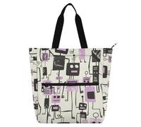siphylline Borsa tote per bambini e adulti, design robot in stile Jon Klassen, viola, leggera, borsa a tracolla con cerniera, per università, shopping, spiaggia
