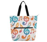 siphylline Borsa tote per libri, per bambini, donne, uomini, arancione e blu, con note colorate, leggera, con tasche con cerniera, per scuola, lavoro, viaggi