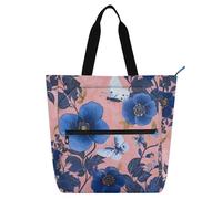 siphylline Borsa tote per libri per ragazzi ragazze donne blu fiore farfalla leggera riutilizzabile borsa da spiaggia con cerniera per scuola, lavoro e viaggi