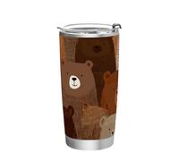 siphylline Brown Bear Cartoon Carino in Acciaio Inox Tazza da caffè da viaggio Coperchio a prova di perdite Tazza da caffè per andare per bicchieri riutilizzabili all'aperto con coperchi 20oz