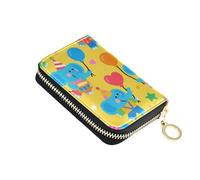 siphylline Carino Cartoon Blue Elephant portafoglio in pelle con 2 slot per contanti RFID Blocco porta carte di credito con cerniera
