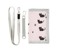 siphylline Carino Nero Cat Paw Print trifold billfold per il viaggio Titolare di carta portafoglio alla moda con cordino, stampa zampa di gatto nero, 1 size