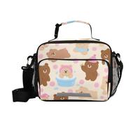 siphylline Cartoon Carino Brown Teddy Bear Lunch Box Donne con Tasca Laterale Isolato Lunch Cooler Bag con Tracolla Femminile Cucina