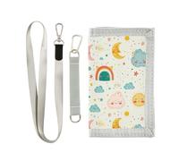 siphylline Cartoon Clouds Moon Star Rainbow Cute trifold tri fold portafoglio per maschio pop billfold portafoglio con cordino, cartone animato, nuvole, luna, stella, arcobaleno, carino, 1 size