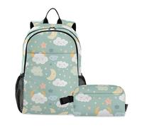 siphylline Cloud Star Moon Light Green Sky Kids Zaino per la scuola per ragazzi con borsa per il pranzo libro per ragazzi 9-10 anni