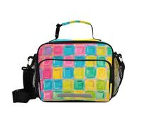 siphylline Colorato Blocco di Vetro Stampa Blu Giallo Lunch Bag Grande Capacità Cooler Tote con Tracolla Lady Picnic