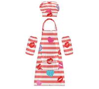 siphylline Confezione da 3 pezzi di costume da chef regolabile rosso bianco a righe cuore labbra estate bambini grembiule da cucina con tasche per ragazzi ragazze attività di pittura artistica 7-12