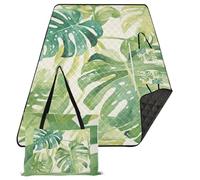 siphylline Coperte da picnic Carino Picnic Park Coperte Impermeabile Pieghevole per Bambini Coppie Regalo Acquerello Monstera Deliciosa Foglie Lago Verde Perla Bianco