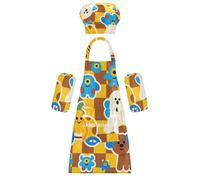siphylline Costume da chef funzionale Happy Halloween cane mostri a scacchi regolabile grembiule con tasche per cuocere cucinare pittura 7-12 anni