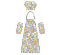 siphylline Costume da cuoco carino colorato con gatti dei cartoni animati per bambini grembiule cappello da chef set per cucinare pittura 7-12 anni