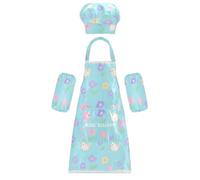 siphylline Costume da cuoco impermeabile con simpatici uccelli e piccoli fiori, grembiule per bambini con tasche per bambini dai 7 ai 12 anni
