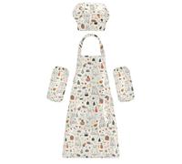 siphylline Costume da cuoco multiuso con grazioso motivo cartone animato, grembiule per bambini con tasche, per bambini dai 7 ai 12 anni