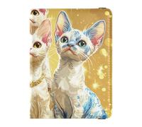 siphylline Custodia per passaporto e carte di vaccino in pelle stile realistico con gatti Devon Rex in stile cartone animato, custodia per passaporto leggera