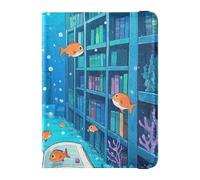 siphylline Custodia per passaporto in pelle blu con scritta "Funny Ocean Library Book", per passaporto, documenti di viaggio, badge, vaccino, tessere, portafoglio leggero