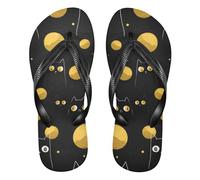 siphylline divertente creatura gatto nero oro gomma infradito per le donne comode donne flip per doccia piscina, Funny Creature Cat Nero Oro, X-Large