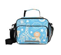 siphylline Divertente Giraffa Leone Nube Cielo Blu Isolato Lunch Box con Tasca Laterale Lunch Cooler Borse con Tracolla Teenage College