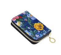 siphylline Florals Peonie Pansy Amaryllis Royal Blue portafoglio porta carte in pelle per le donne Con 2 slot per contanti RFID Blocco porta carte di credito da donna con cerniera