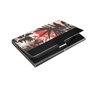 siphylline Graffiti Art - Porta biglietti da visita ultrasottile con foglie tropicali nere e rosse con custodia in pelle e acciaio inossidabile, per donne o uomini