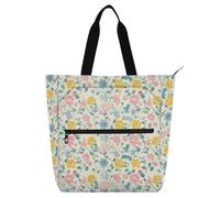 siphylline Graziosa borsa tote per bambini, donne, uomini, fiori schiacciati, leggera, borsa per la spesa e la spiaggia, con tasche con cerniera, per scuola e tempo di gioco