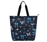 siphylline Graziosa borsa tote per ragazzi, ragazze e donne, con farfalla blu, leggera, con tasche con cerniera, per scuola, lavoro, viaggi