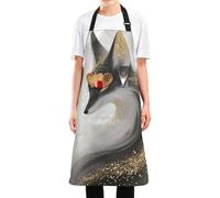 siphylline Grembiule da cameriere impermeabile da 89 cm, per cucinare, regolabile, con 2 tasche, unisex, nero, oro, volpe cinese