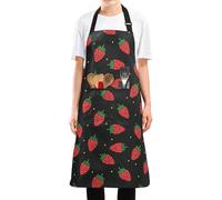 siphylline Grembiule da cucina da 89 cm, regolabile, con 2 tasche, impermeabile, per uomini e donne, fragola, minimalista, nero