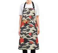 siphylline Grembiule da cucina regolabile con 2 tasche, impermeabile, per uomini e donne, stile giapponese, sole rosso, nero, bianco, nuvole