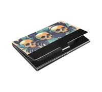 siphylline Human Skulls Green Monstera Deliciosa Leaves Porta biglietti da visita ultrasottile con custodia in pelle e acciaio inox per riunioni di lavoro