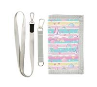 siphylline Isola a vela Cartoon trifold fold portafoglio regali per giovani billfold minimalista con cordino, barca a vela, cartone animato isola, 1 size
