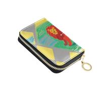 siphylline Leo Crayon Disegno Stile Verde Giallo titolare della carta di cuoio portafoglio con Cion Purse RFID Blocco piccolo porta carte di credito con cerniera