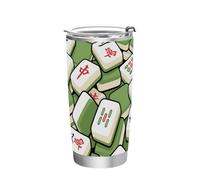 siphylline Mahjong Tazza da caffè cinese verde in acciaio inox con coperchio da viaggio con coperchio per scuola, sport, asilo nido, campeggio e altro ancora, bicchiere isolato da 590 ml