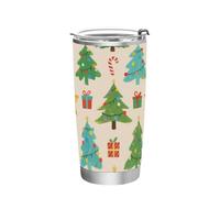 siphylline Merry Christmas Green Christmas Tree Tazza da caffè in acciaio inossidabile con coperchio Resistente alle perdite Tazza da caffè Flip adatta in auto per bevande calde e fredde Bicchiere da