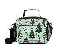 siphylline Merry Christmas with Mint and Green Trees Borsa per il pranzo isolata con tasca laterale Borsa termica con tracolla Ragazze College