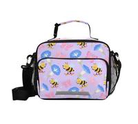 siphylline Morning Glory - Borsa per il pranzo con motivo api e fiori, per bambini, con portabottiglie, borsa tote con tracolla per adulti e scuola