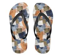 siphylline Multi colore Patch panno modello flip flop gomma Quick-Dry uomini flip per vacanza, Modello di stoffa con toppe multicolore, X-Small