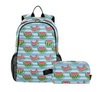 siphylline Multi Green Anguria Light - Blue Stripes Cartoon Style Zaino con Lunchbox Per Ragazzi Ragazzi Zaino Scuola Con Lunch Box Bookbag Con Scatola Per Ragazze 9-10 anni