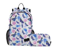 siphylline Mystery Butterflies - Zaino viola con borsa per il pranzo, per ragazzi, per la scuola, con scatola per il pranzo, per bambini di età compresa tra 8 e 10 anni