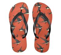 siphylline nero rondine rosso modello retrò gomma flip flop slip-resistente donne flip per la casa, Nero Rondine Rosso Pattern Retro, XX-Large
