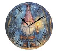 siphylline Orologio a forma di gnomo carino cartone animato 25,4 cm rotondo da bagno orologi da parete senza ticchettio decorazione per la casa sala da pranzo fattoria