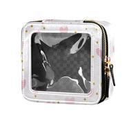 siphylline Piccola borsa per il trucco trasparente a pois a forma di cuore per borsa da toilette organizer portatile per trucco per le donne, punto cuore, 1 size
