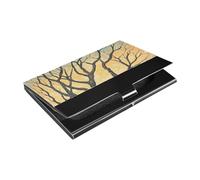 siphylline Porta biglietti da visita ultrasottile con illustrazione di alberi nudi con organizer per carte in pelle e acciaio inossidabile, per viaggi, casa o ufficio