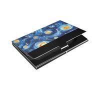 siphylline Porta biglietti da visita ultrasottile con pittura a olio blu e giallo cielo stellato con porta carte in pelle e acciaio inossidabile moderno per viaggi a casa o in ufficio