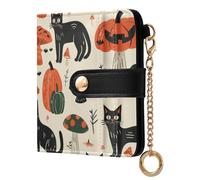 siphylline Portafoglio pieghevole da donna con gatti, zucche, funghi, per Halloween, impermeabile, per tutti i giorni, in pelle PU, per donna e ragazza