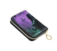 siphylline Portafoglio porta carte in pelle mistica con croce leopardo gotico con porta carte di credito Cion Purse RFID blocco con cerniera
